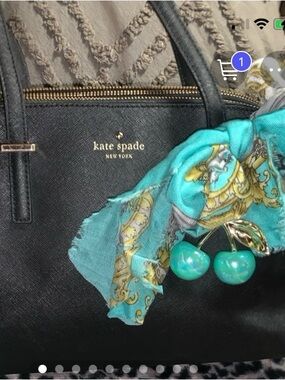 kate spade Cedar St Maise leather tote w/turquoise cherry bag charm
